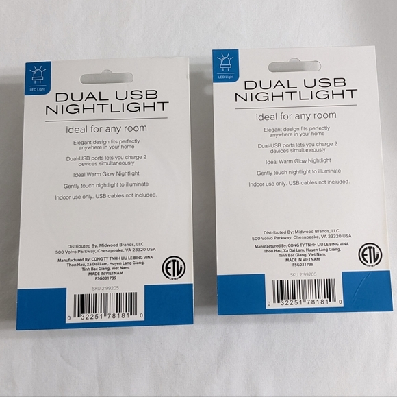Dual USB LED Night Lights, Portable Design, Bundle Of 2, NEW - Picture 2 of 7